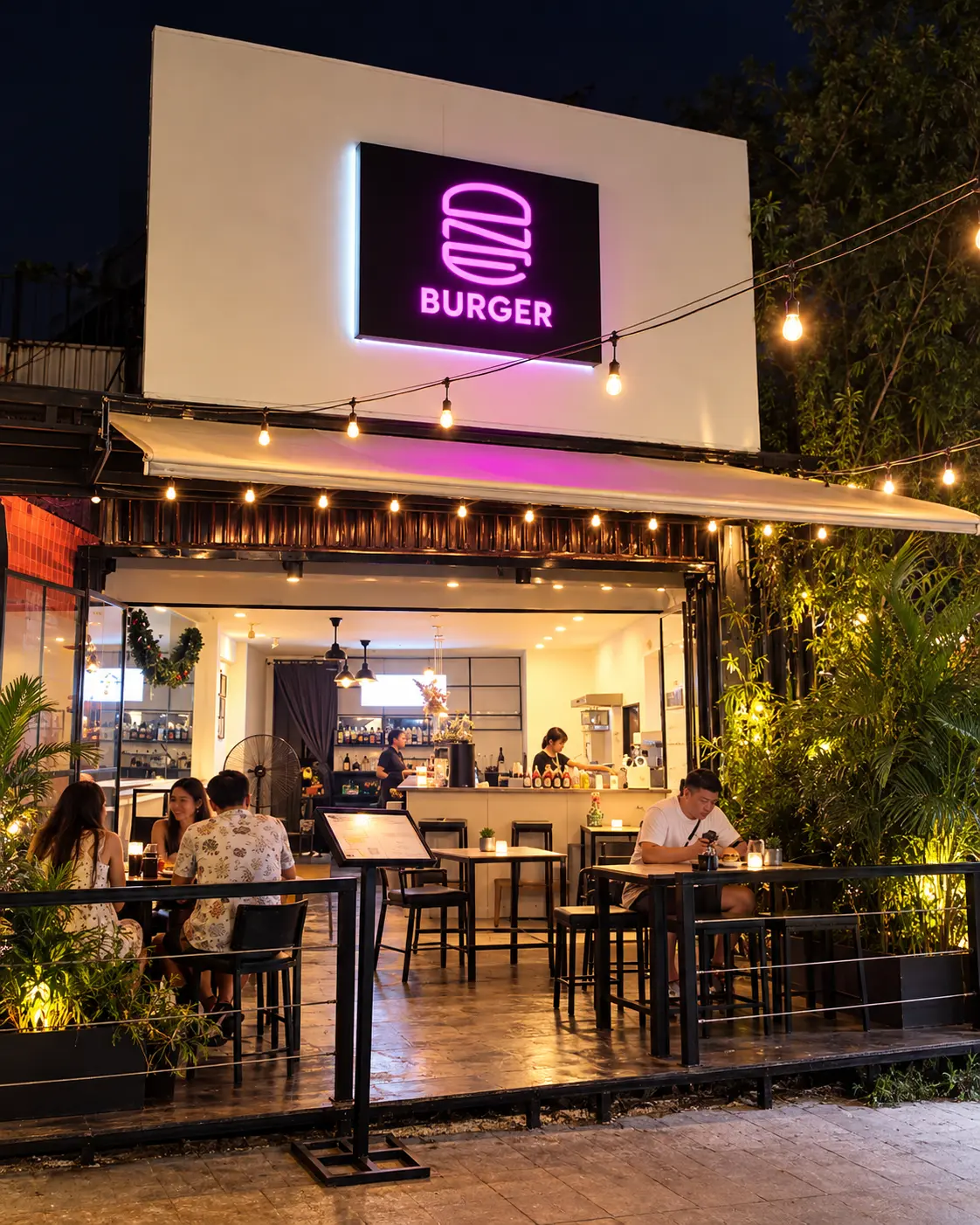 ONE Burger restaurant frontage in Phu Quoc at night