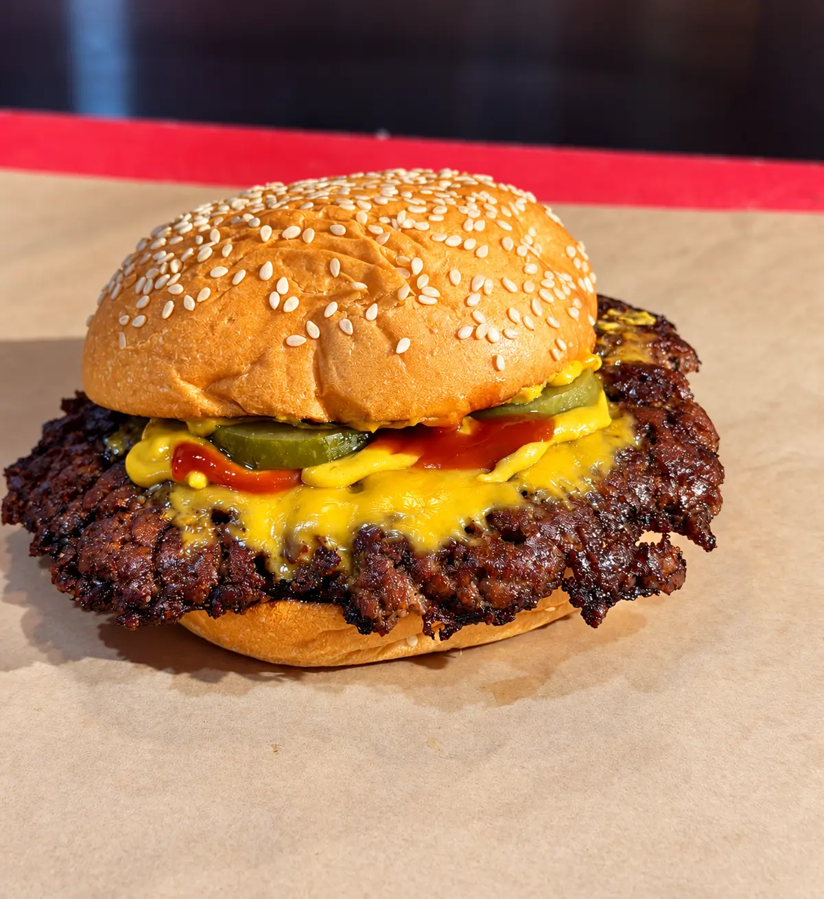 Finished original ONE Burger smashburger in Phu Quoc